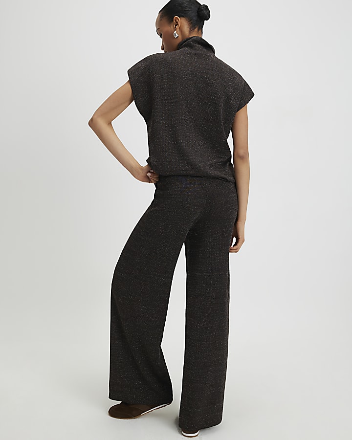 Brown Glitter Wide Leg Trousers