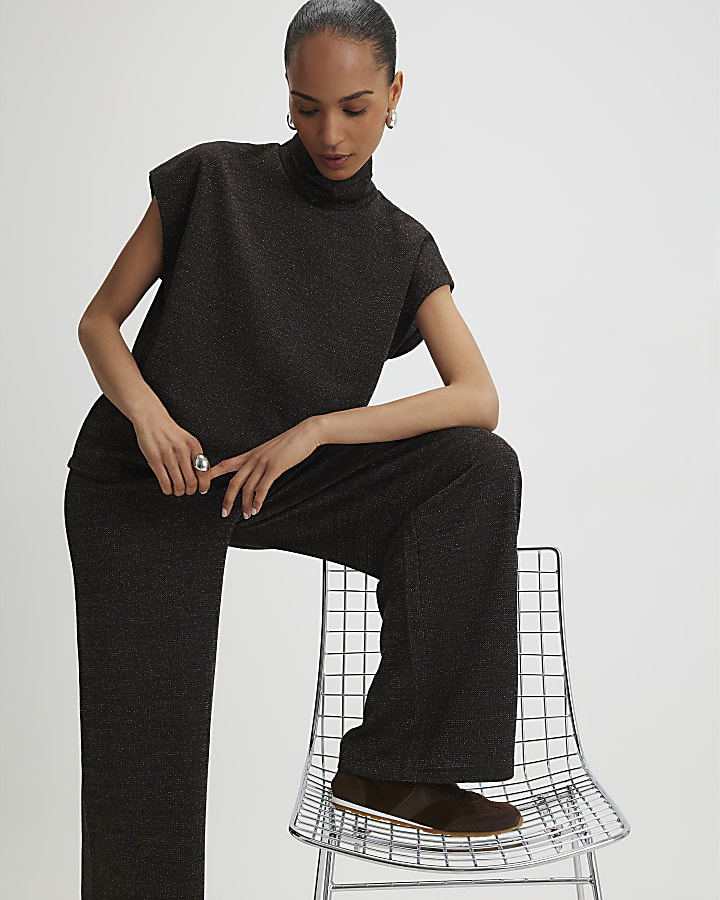 Brown Glitter Wide Leg Trousers