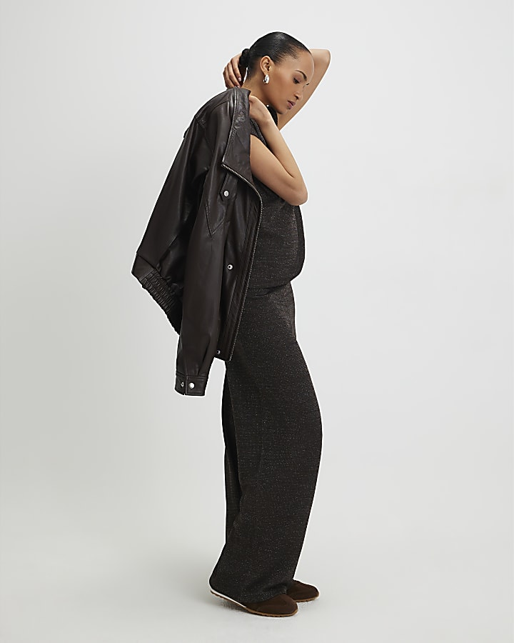 Brown Glitter Wide Leg Trousers