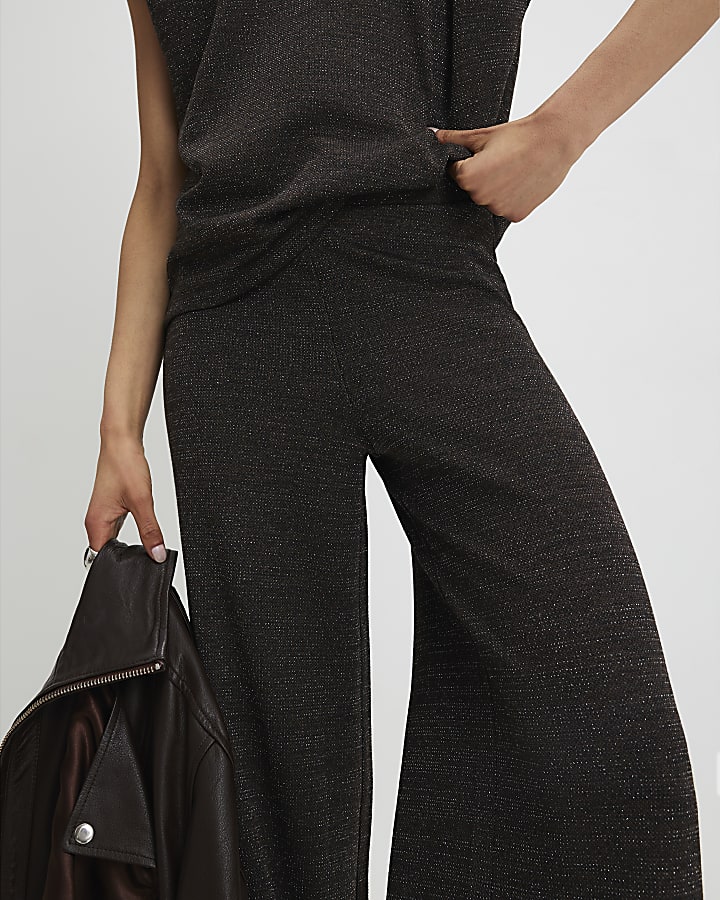 Brown Glitter Wide Leg Trousers