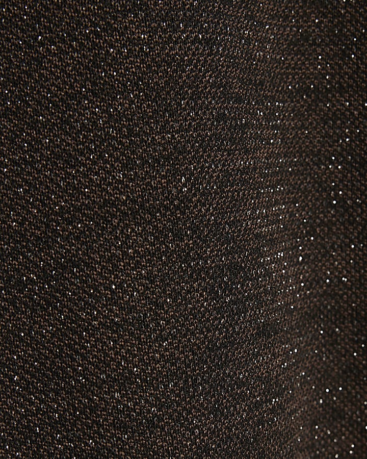 Brown High Neck Glitter Top
