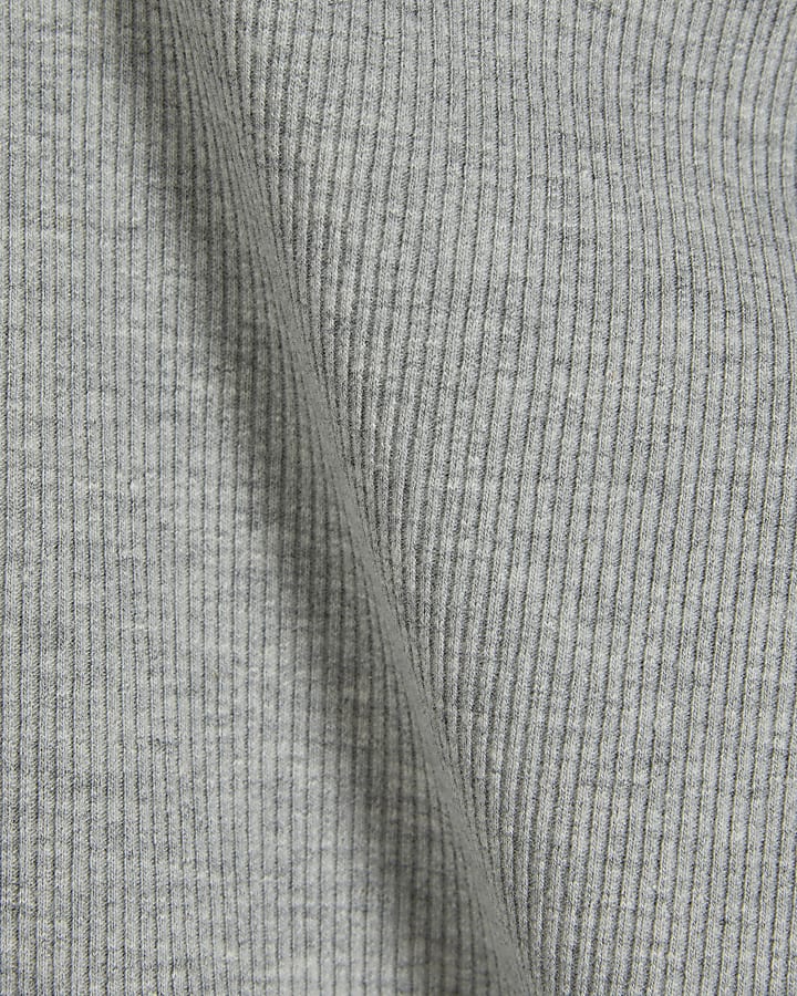 Grey Short Sleeve Fitted Ribbed Top