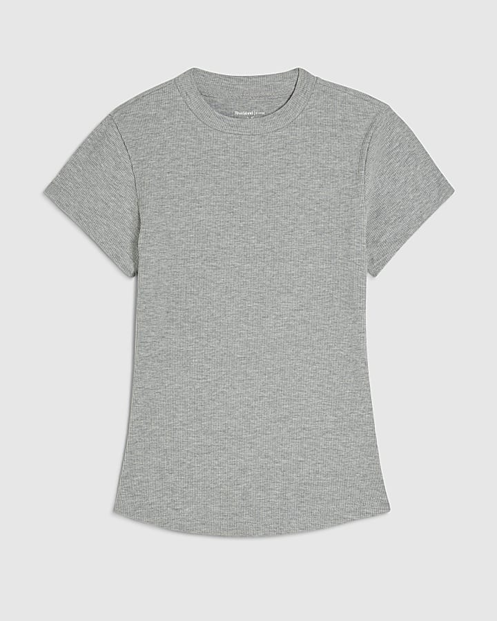 Grey Short Sleeve Fitted Ribbed Top