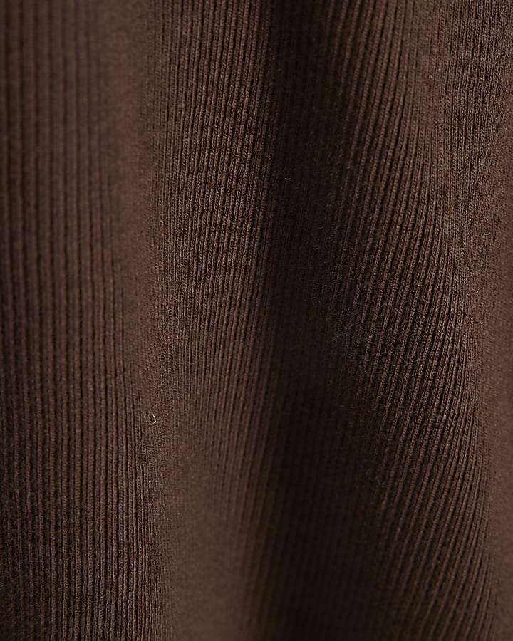 Brown Sleeveless Ribbed Tank Top