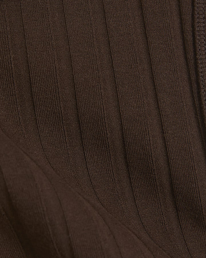 Brown Sleeveless Wide Ribbed Tank Top