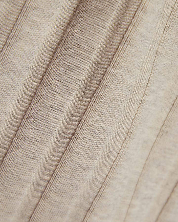 Beige Cotton Blend Wide Ribbed Tank Top