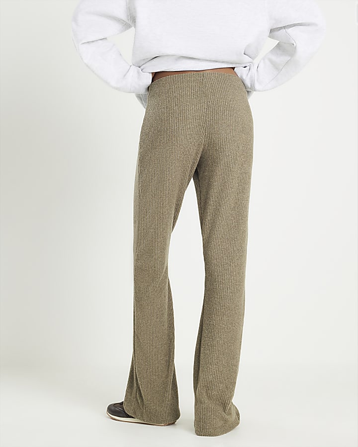 Khaki Cosy Flared Trousers