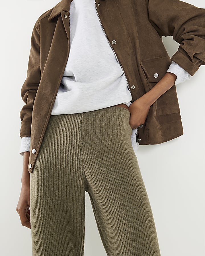 Khaki Cosy Flared Trousers