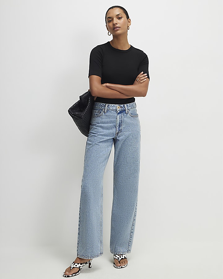 Black Short Sleeve Cotton Fitted Top