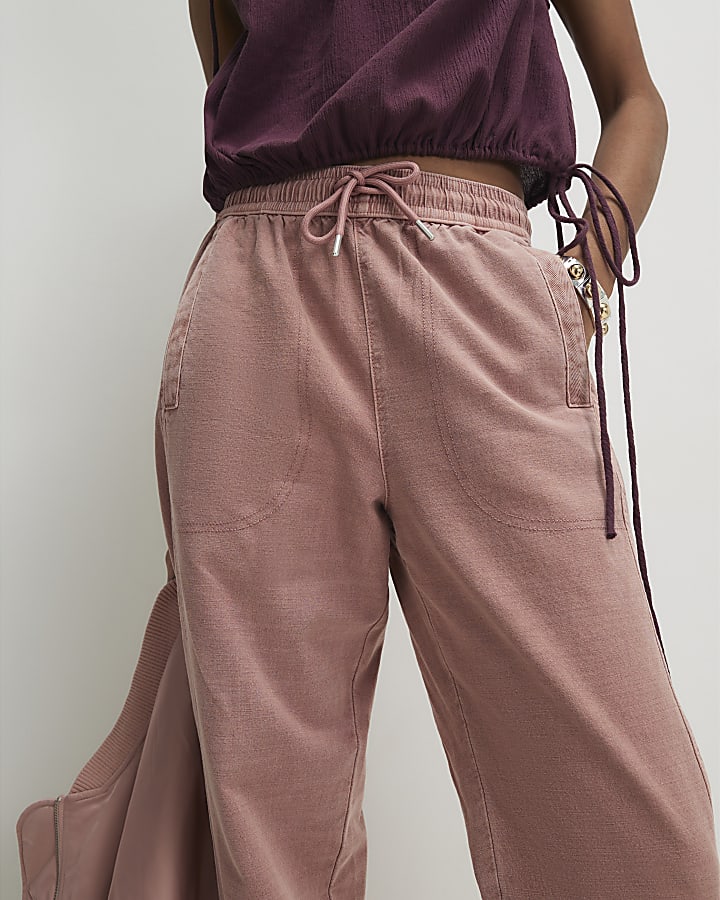Pink Denim Elasticated Waist Joggers