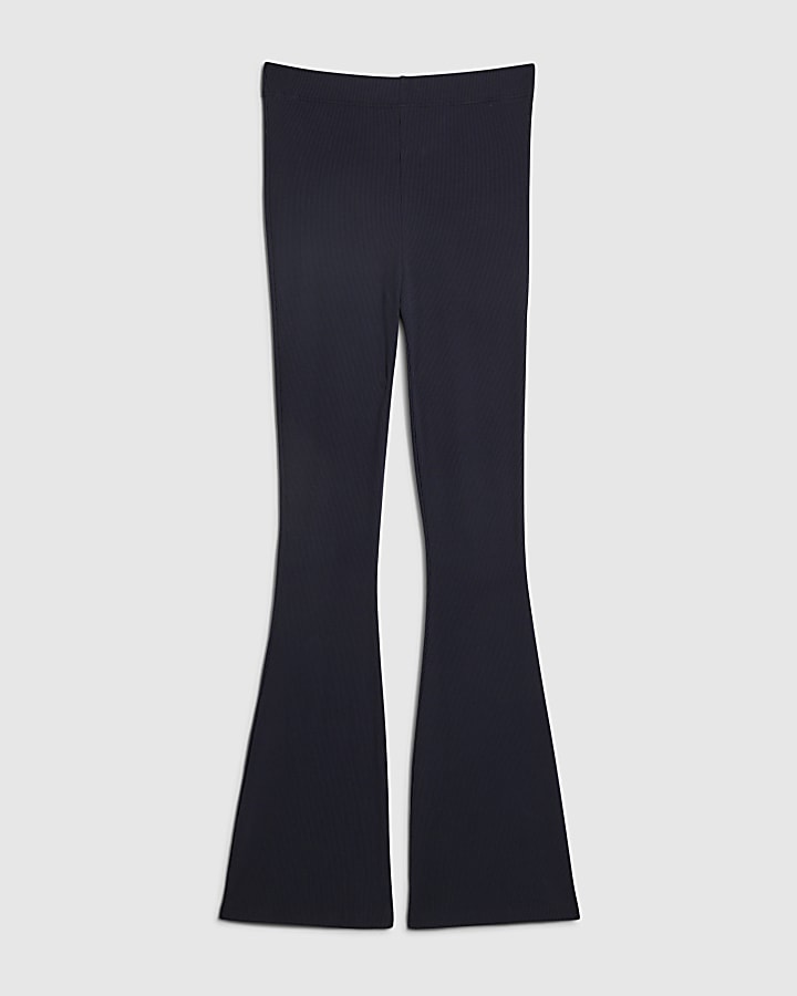 Navy High Waisted Ribbed Flare Leggings