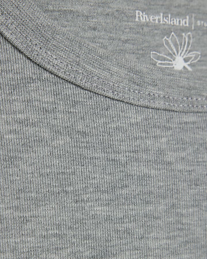 Grey Short Sleeve Cotton Fitted Top