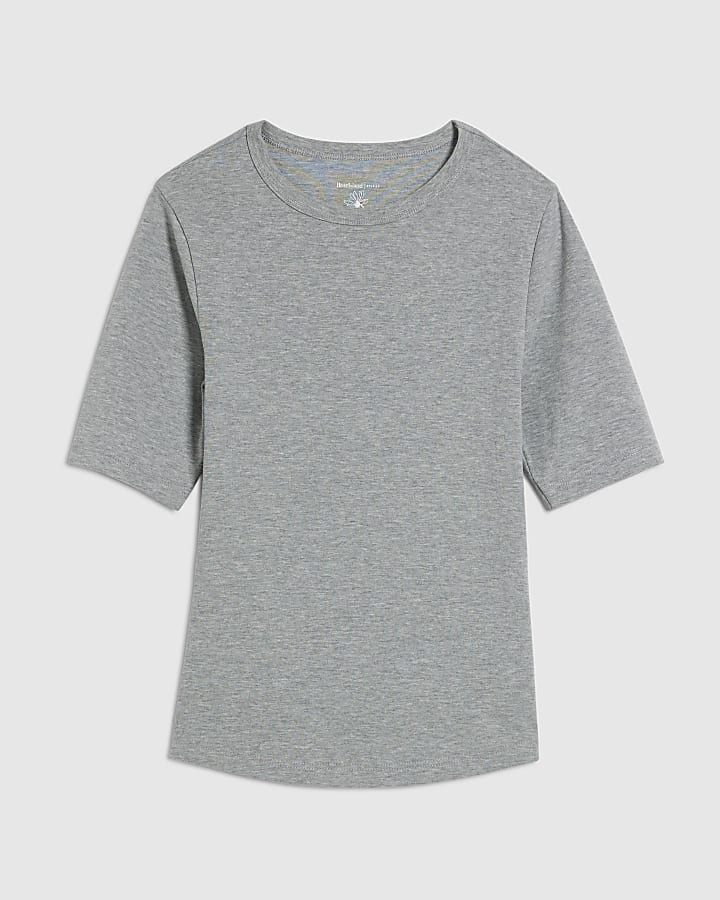 Grey Short Sleeve Cotton Fitted Top