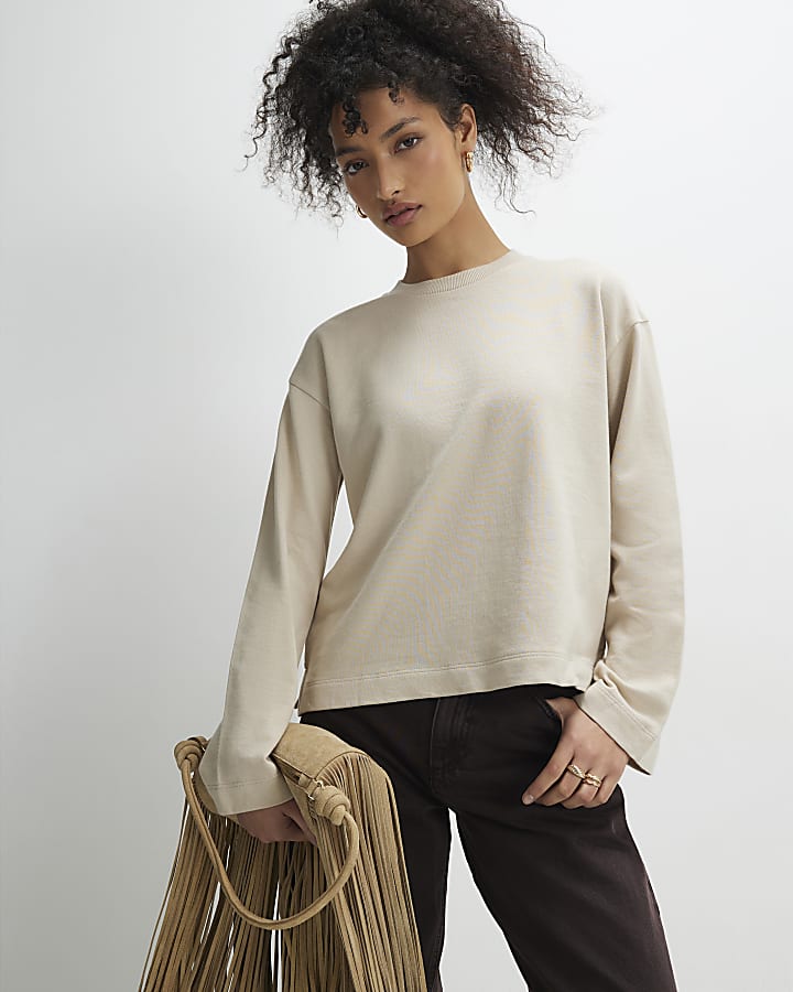 Beige Long Sleeve Sweatshirt
