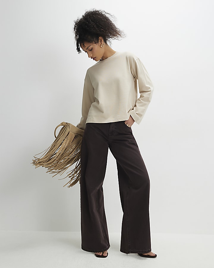 Beige Long Sleeve Sweatshirt