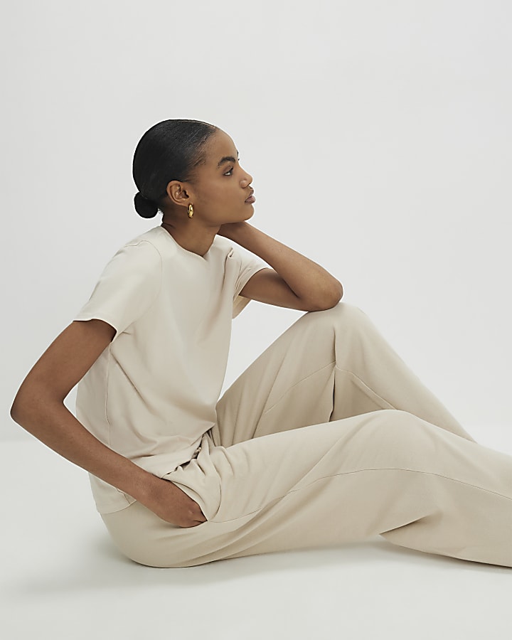 Beige Wide Leg Joggers