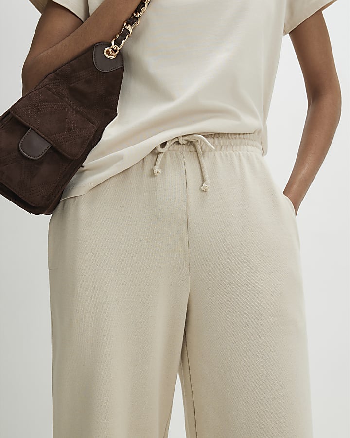 Beige Wide Leg Joggers