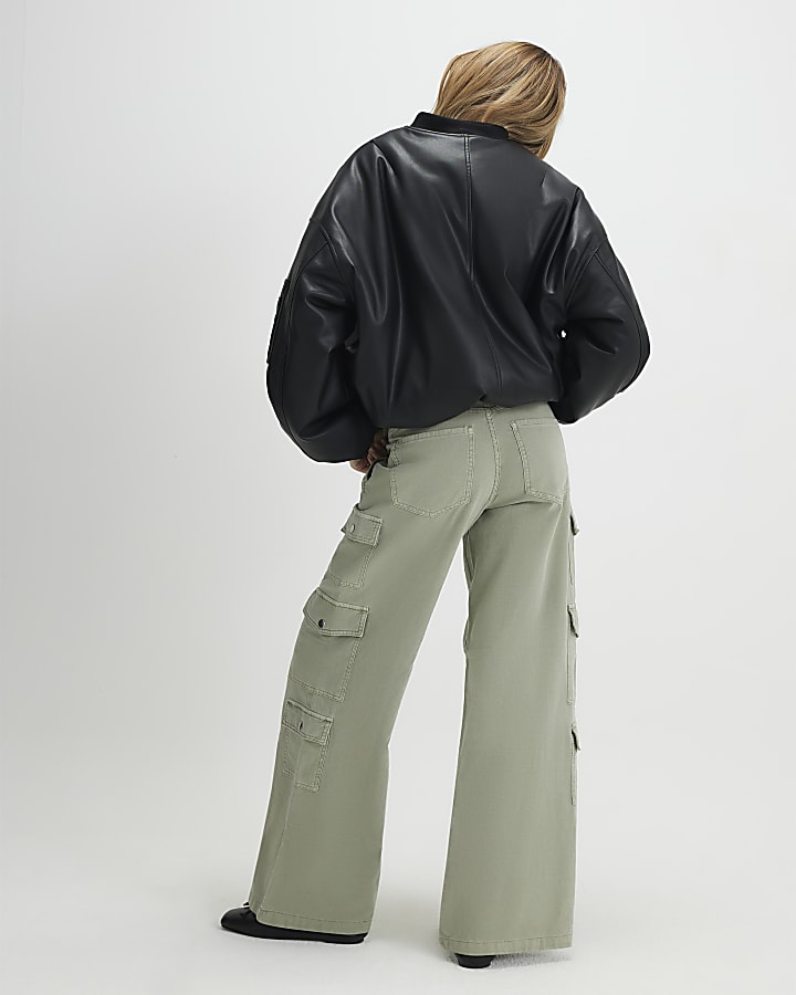 Green Denim Straight Leg Cargo Trousers