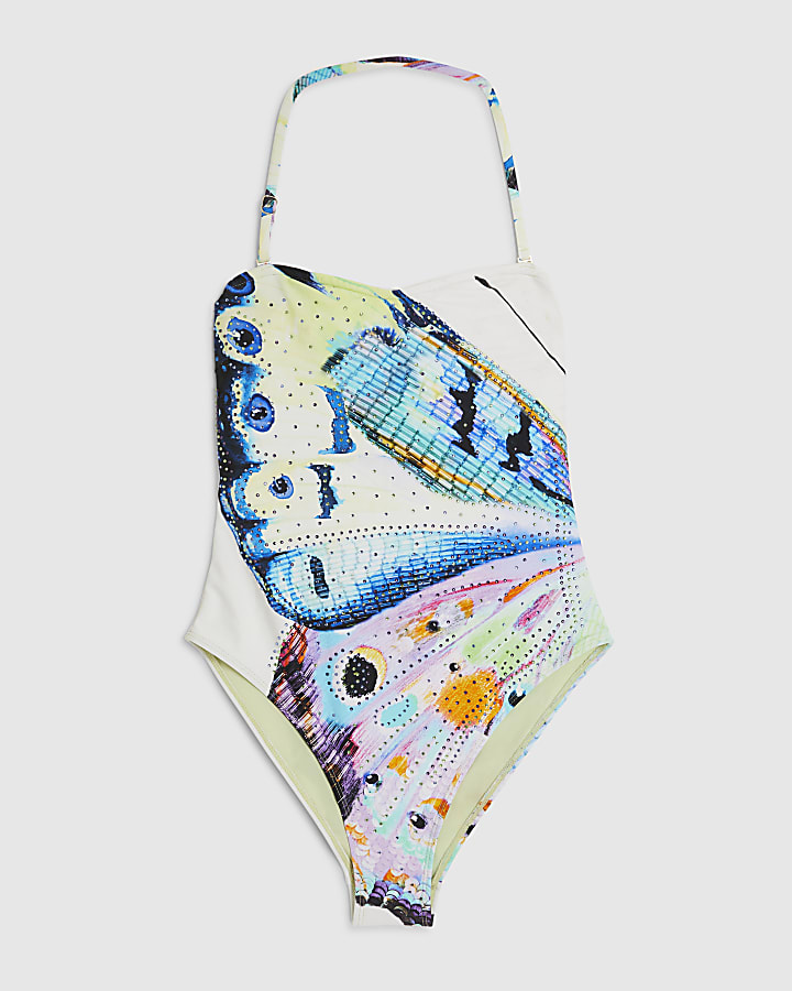Blue Butterfly Embellished Swimsuit