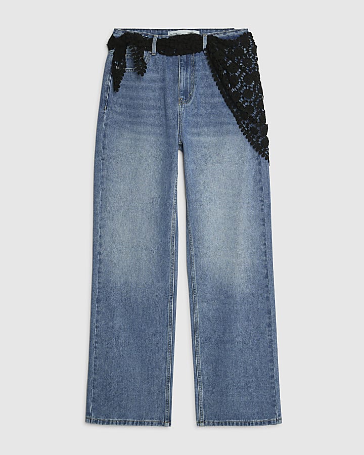 Blue Relaxed Straight Fit Scarf Jeans
