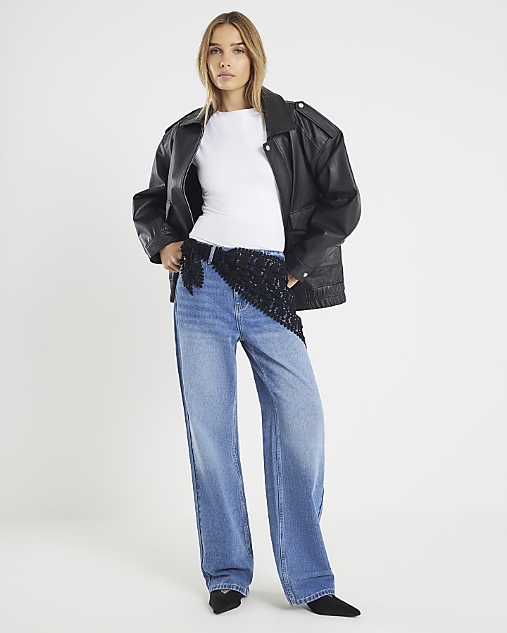 Blue Relaxed Straight Fit Scarf Jeans