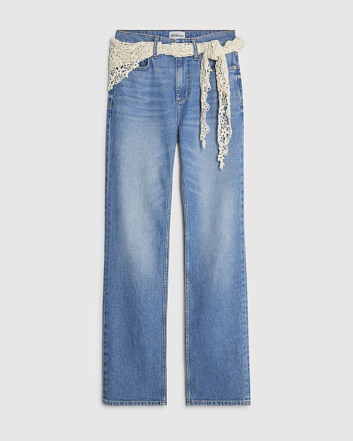 Blue Relaxed Straight Fit Scarf Jeans