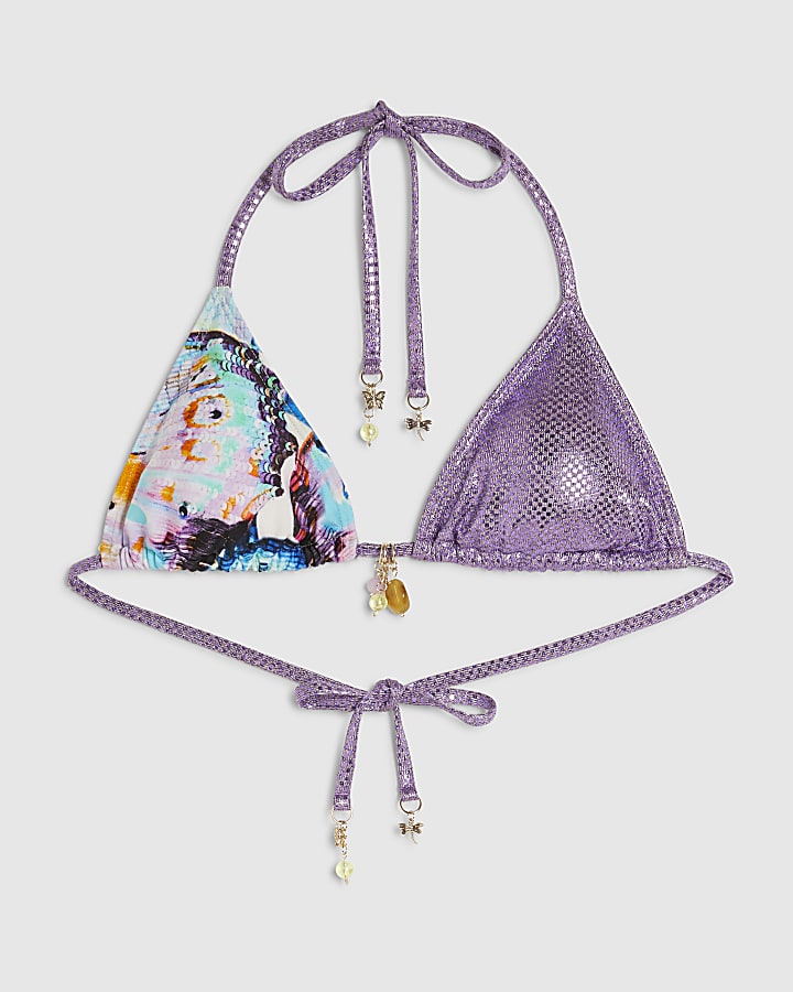 Purple Triangle Charm Butterfly Bikini Top