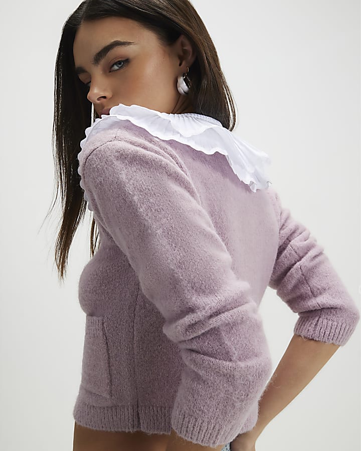 Pink Pleated Collar Cardigan