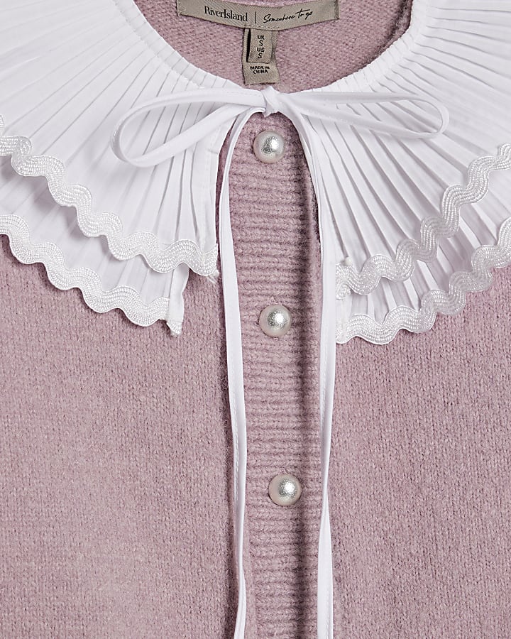 Pink Pleated Collar Cardigan