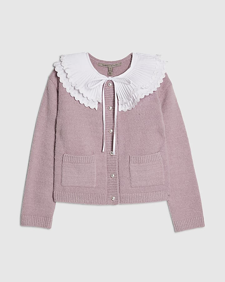 Pink Pleated Collar Cardigan