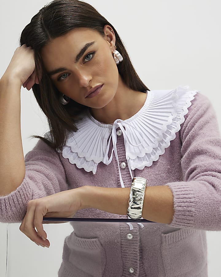 Pink Pleated Collar Cardigan