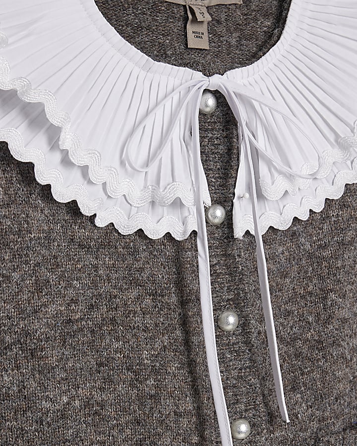 Grey Pleated Collar Cardigan