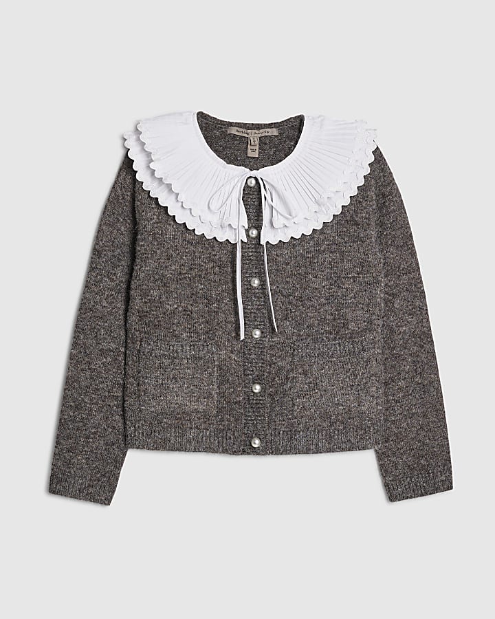 Grey Pleated Collar Cardigan