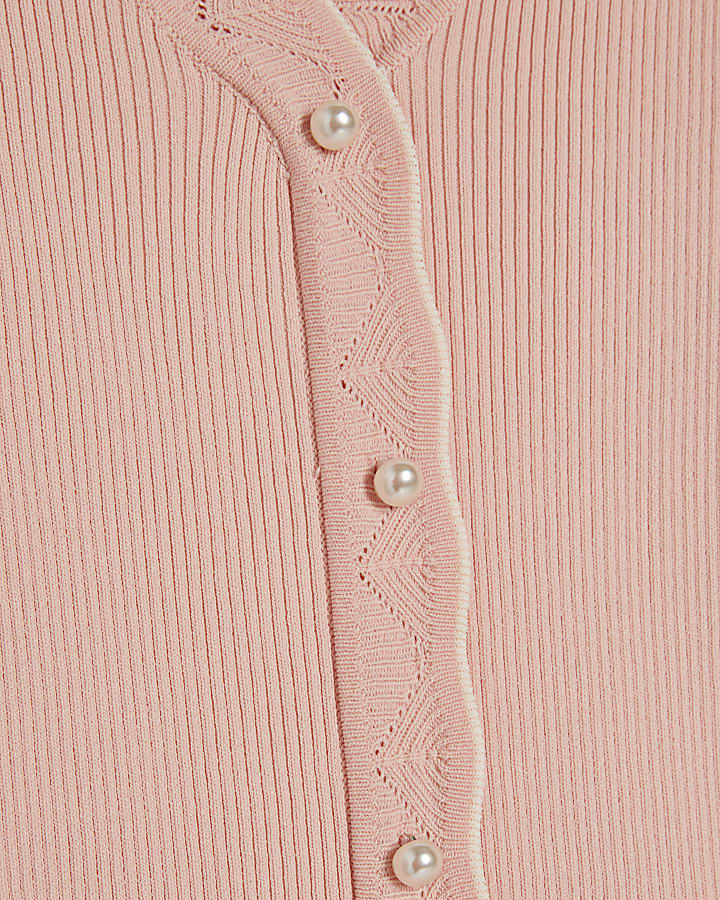 Pink Frill Trim Ribbed Knitted Top