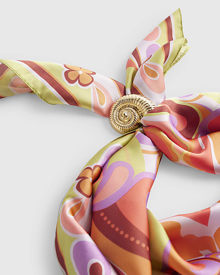 Orange Satin Paisley Print Scarf