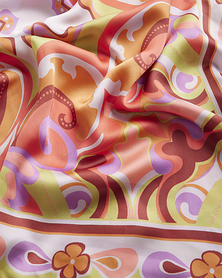 Orange Satin Paisley Print Scarf