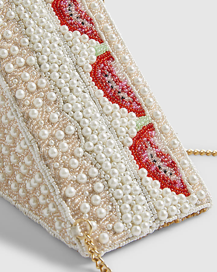 Cream Beaded Strawberry Sandwich Bag
