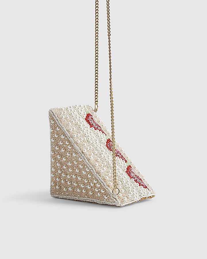 Cream Beaded Strawberry Sandwich Bag