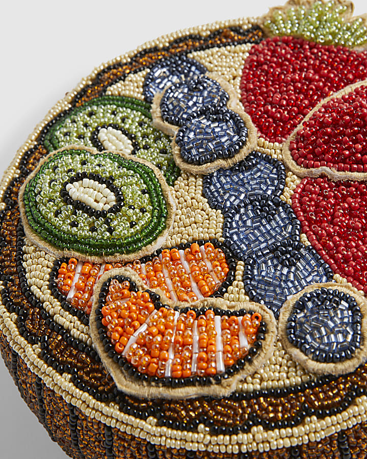 Beige Beaded Fruit Tart Crossbody Bag