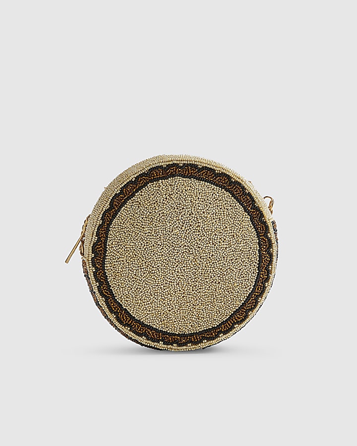 Beige Beaded Fruit Tart Crossbody Bag