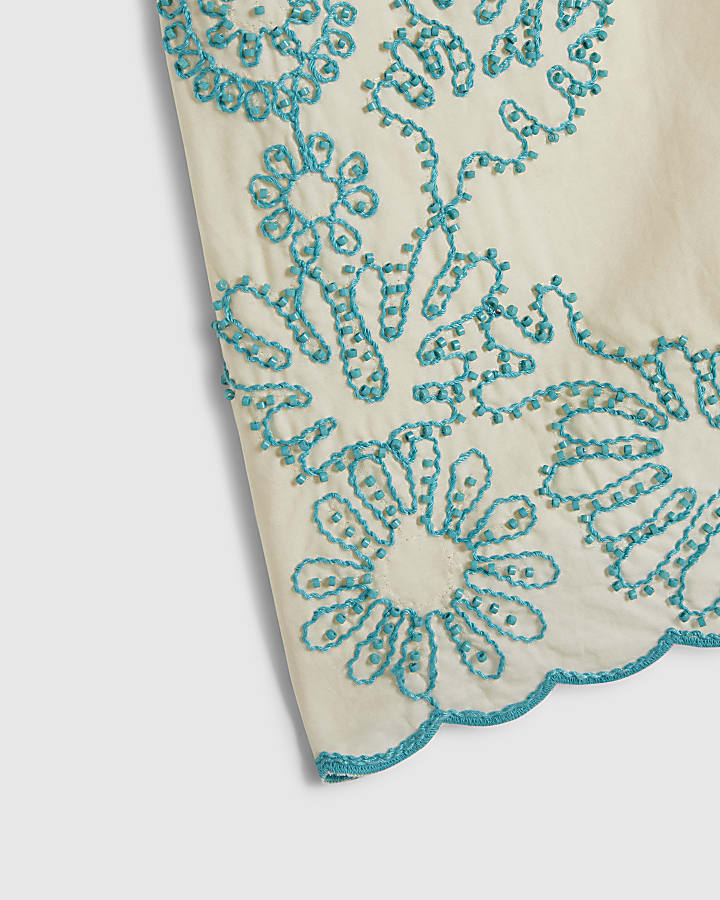 Cream Embroidered Shorts