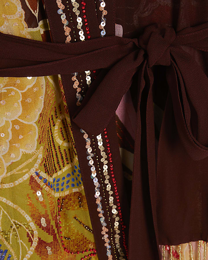 Brown Floral Oriental Kimono