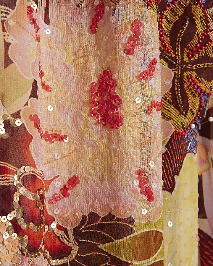 Brown Oriental Print Trousers