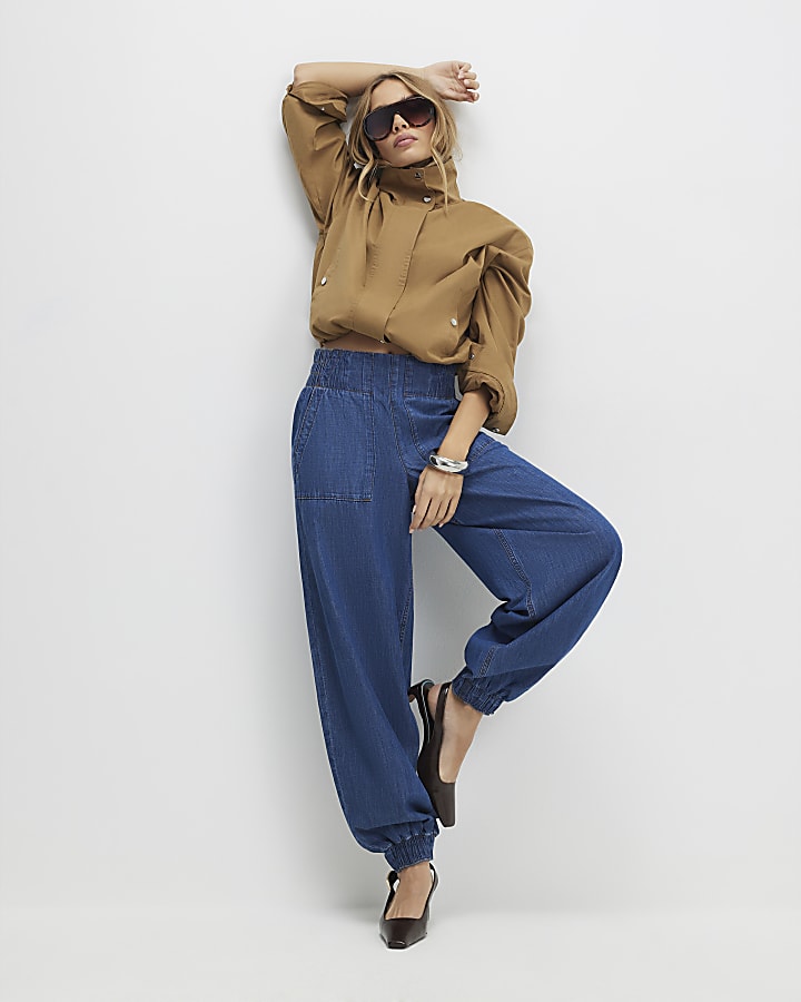 Blue Denim Pull On Joggers