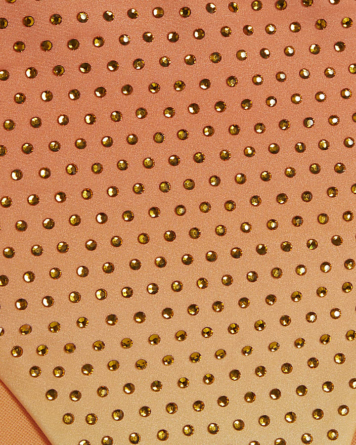 Orange Ombre Floral Embellished Bikini Bottom