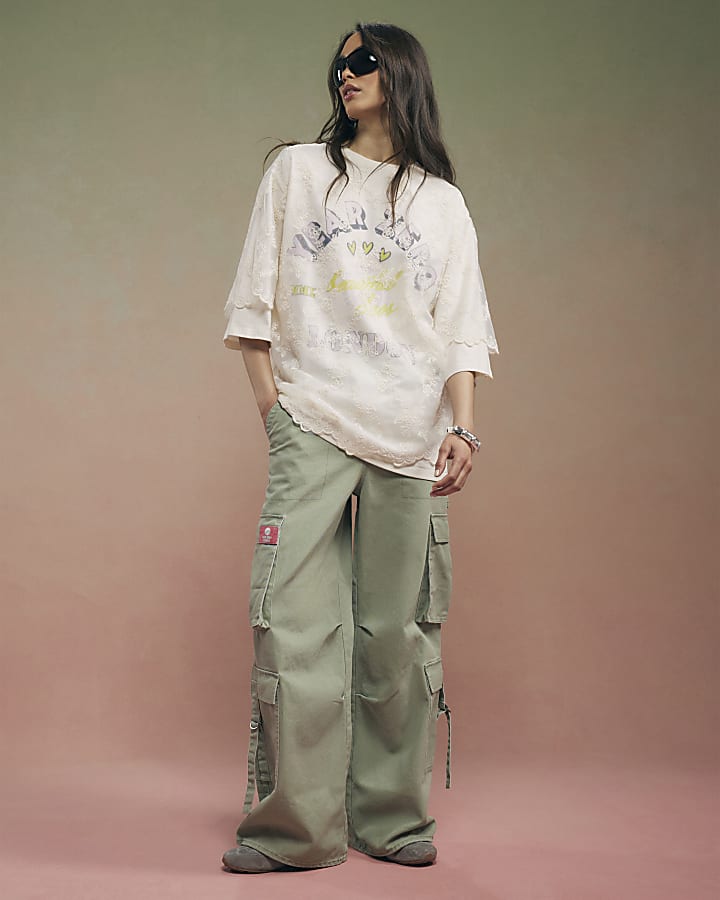 Cream Year Zero Lace Overlay T-Shirt