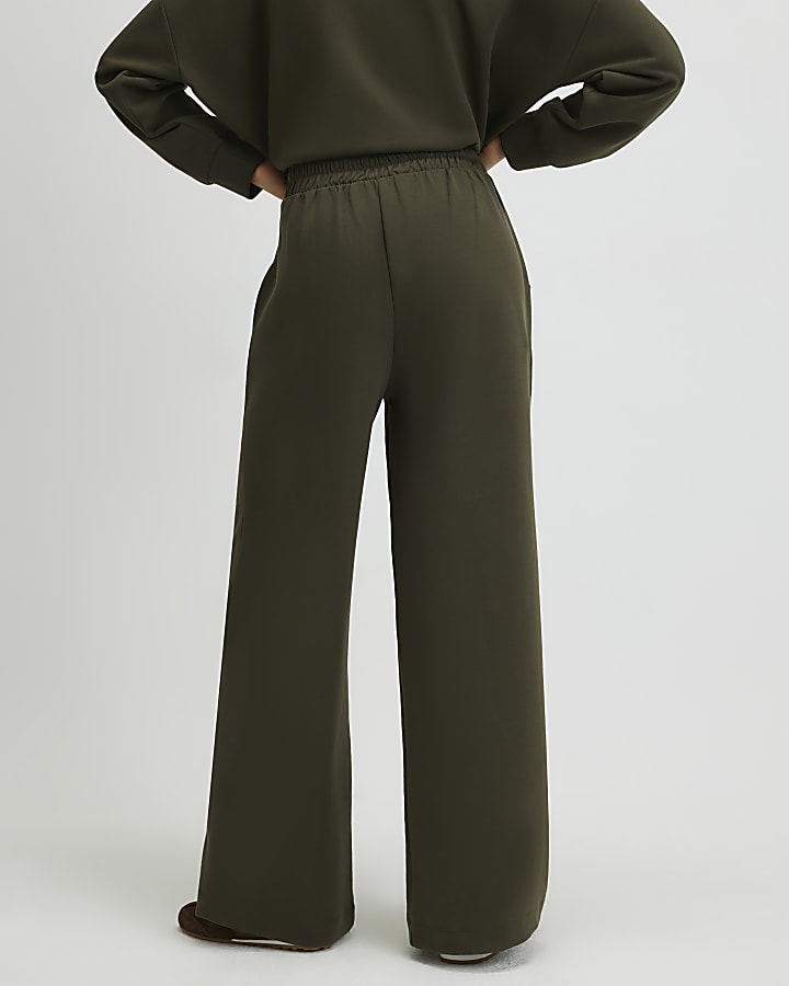 Khaki Tailored Wide Leg Trousers