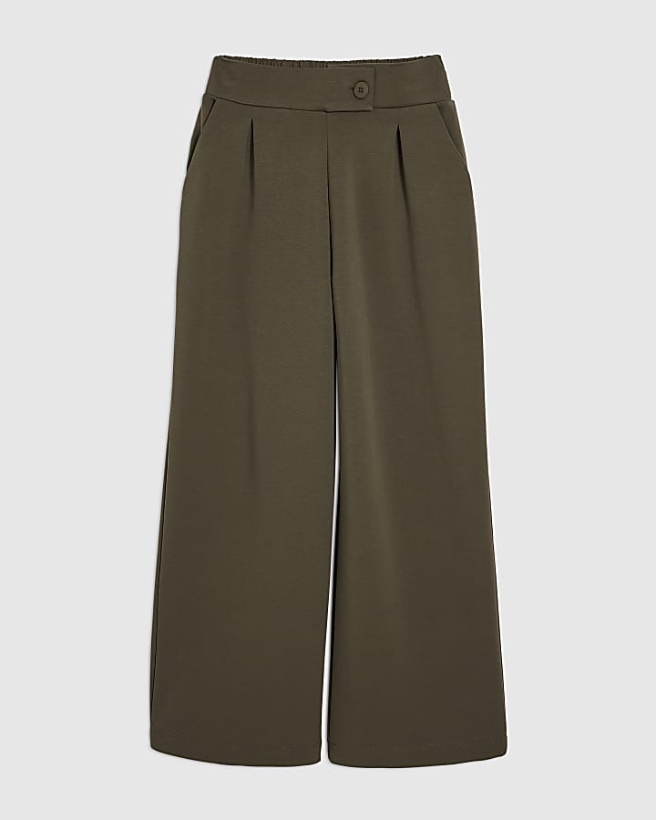 Khaki Tailored Wide Leg Trousers