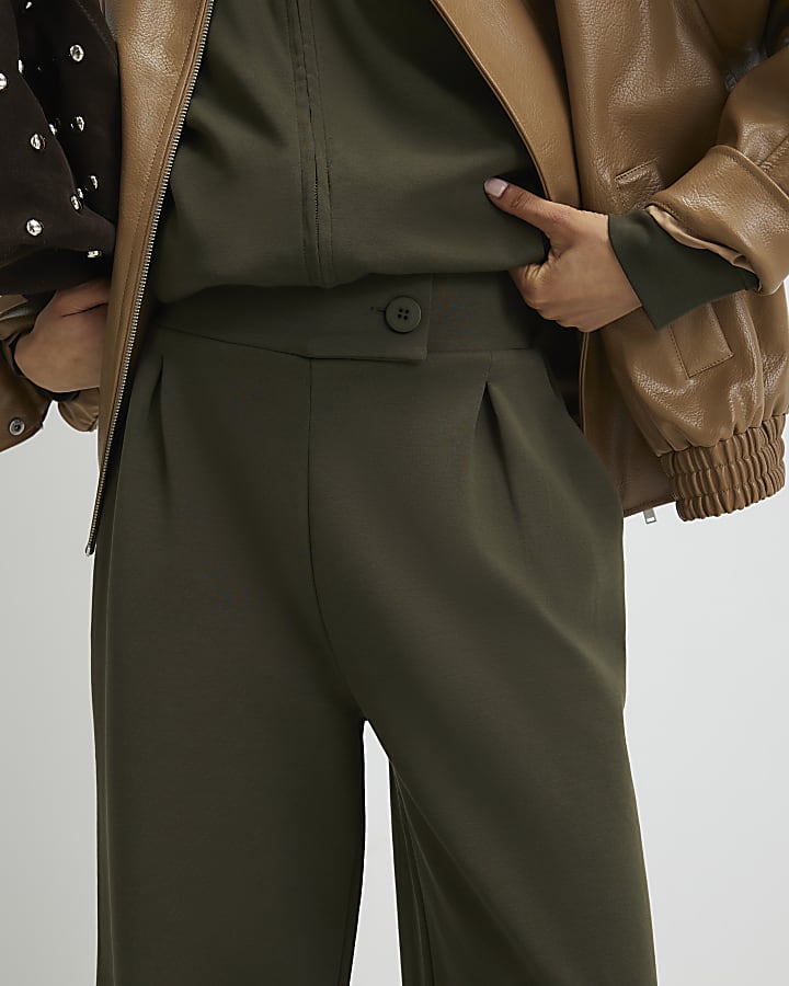 Khaki Tailored Wide Leg Trousers