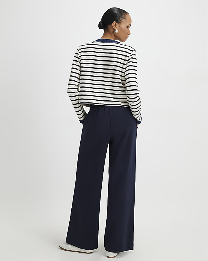 Navy Tailored Wide Leg Trousers